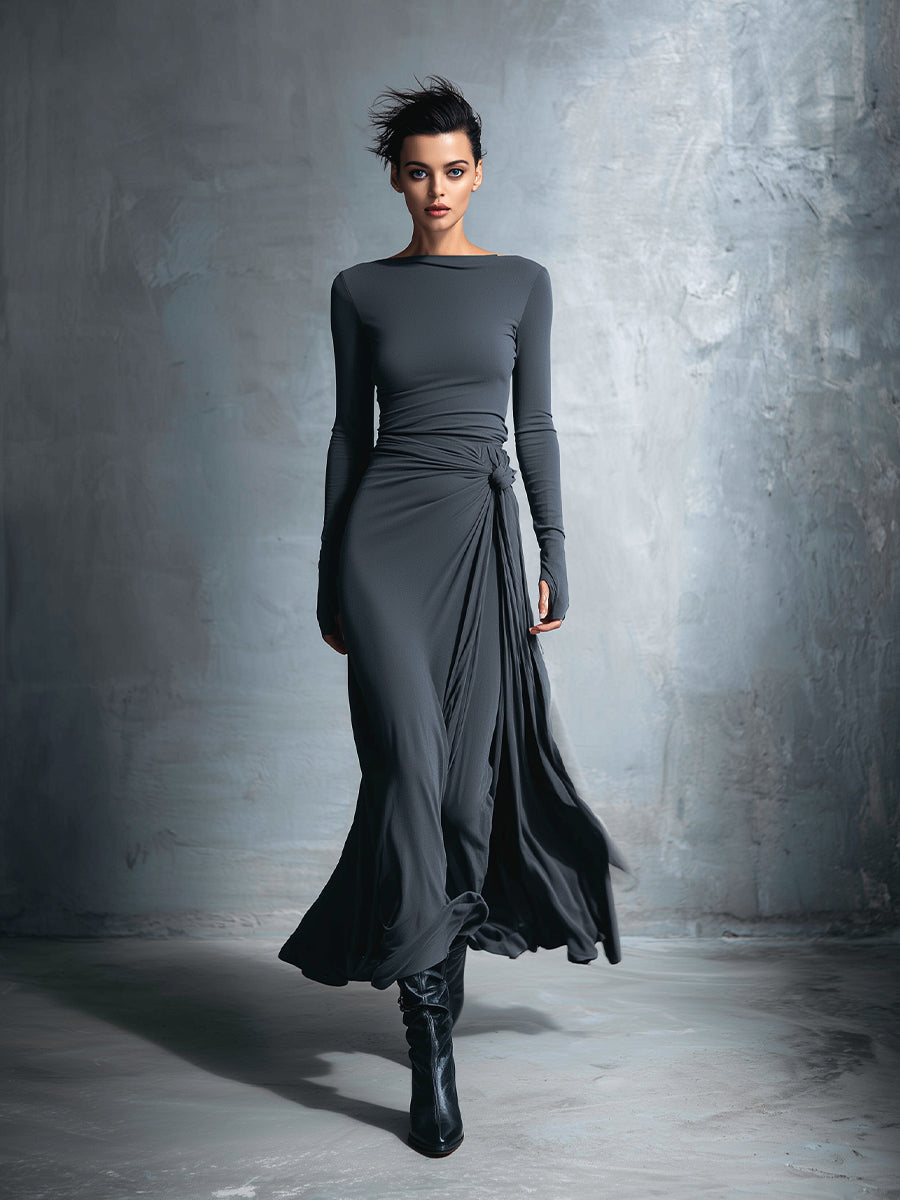 Naomie | Robe Maxi en Soie avec Nœud