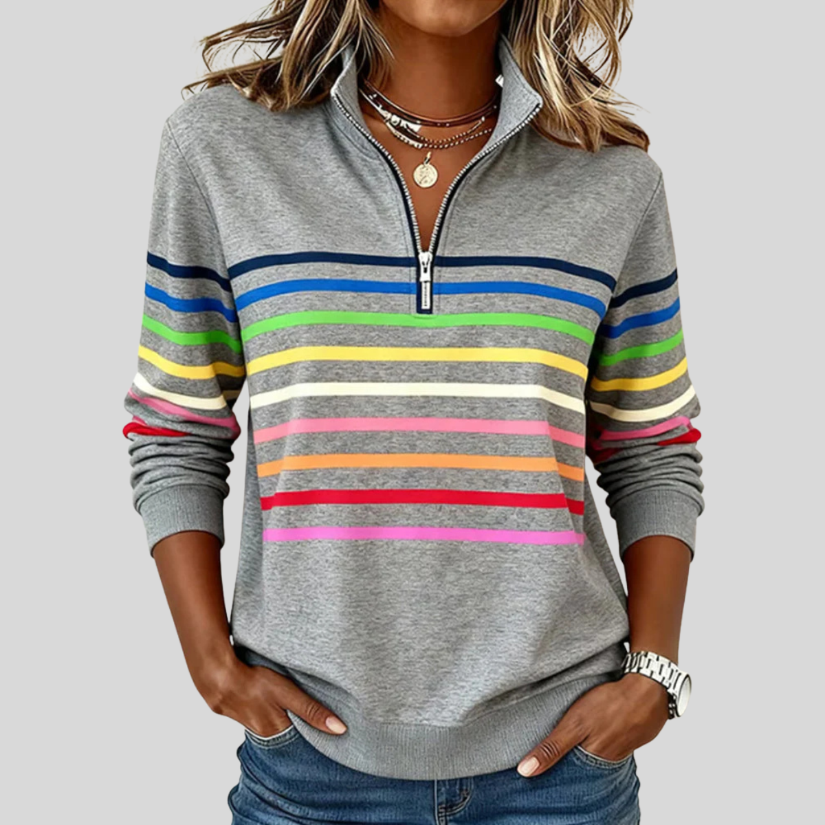Prismette™ | Sweat à col zippé rayé coloré
