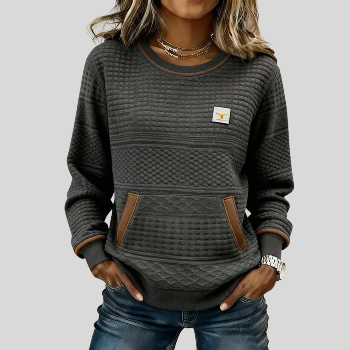 Noelle™ | Sweat-shirt à col rond en coloris bloc