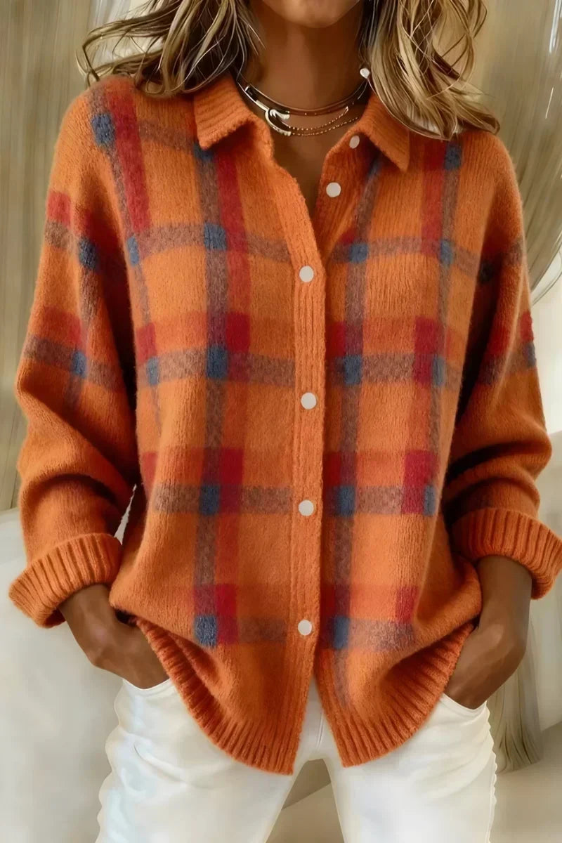 Megan™ | Cardigan en maille à carreaux boutonné