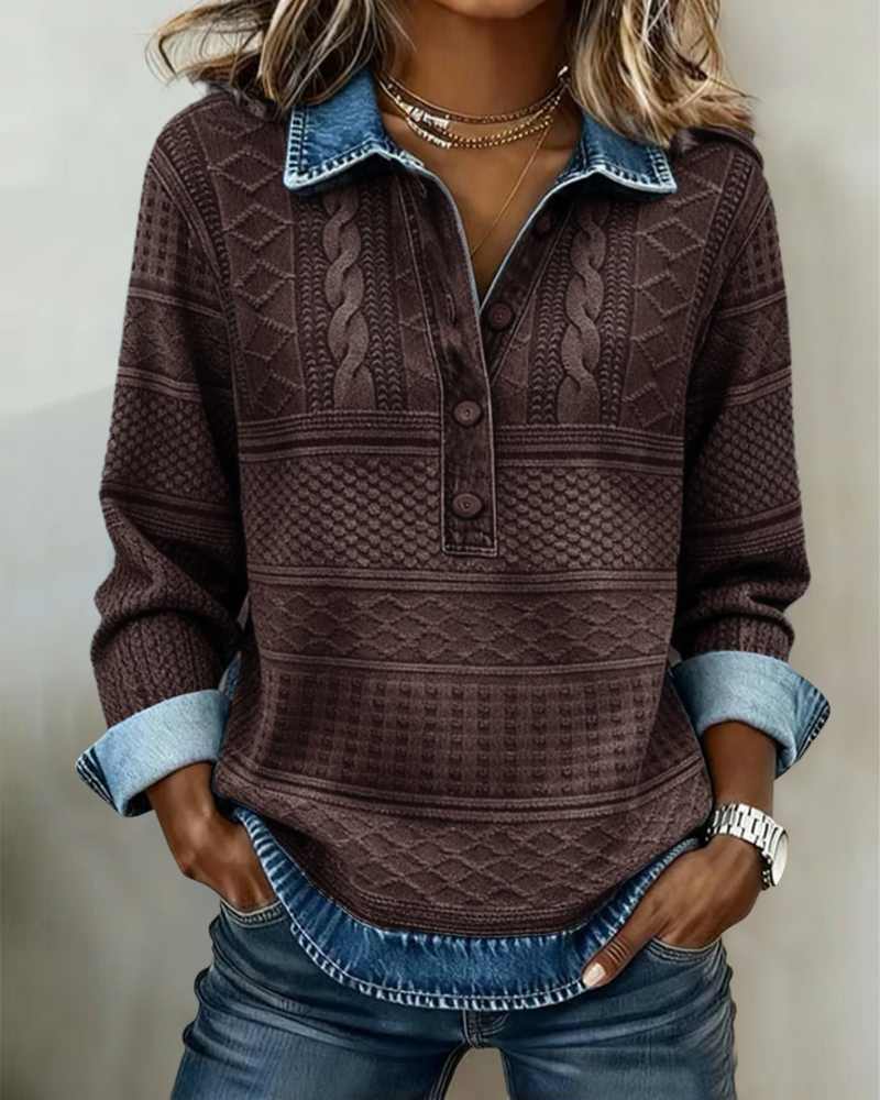 Émilie | Pull texturé à col boutonné