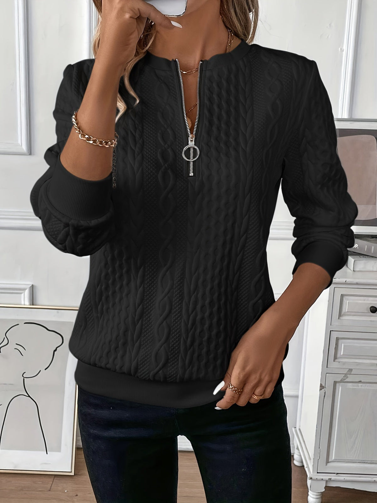 Armelle | Pull zippé en maille torsadée