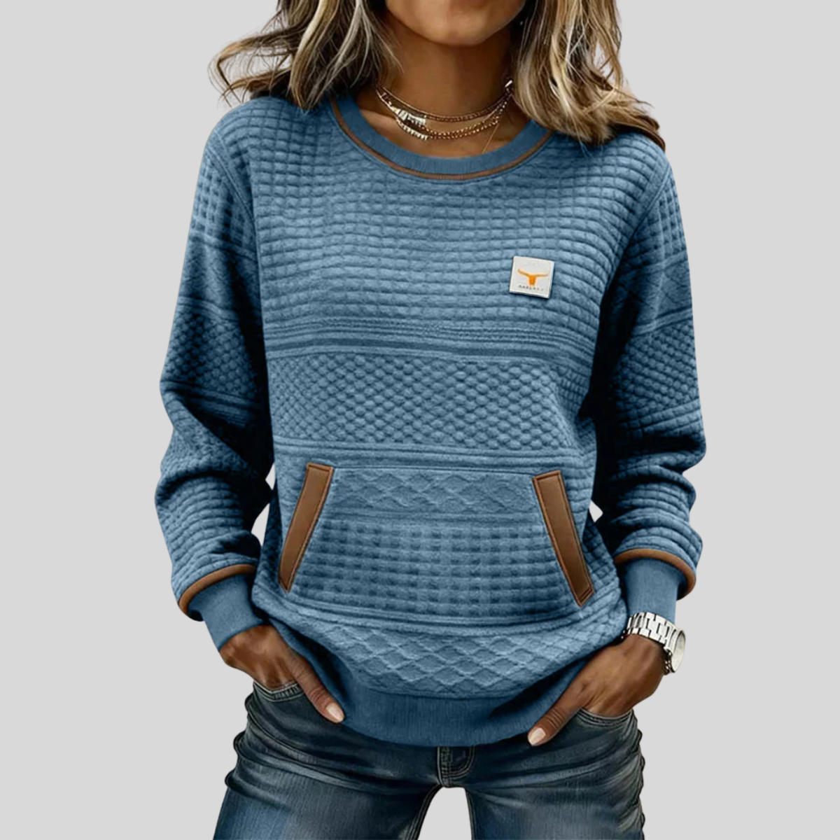 Noelle™ | Sweat-shirt à col rond en coloris bloc