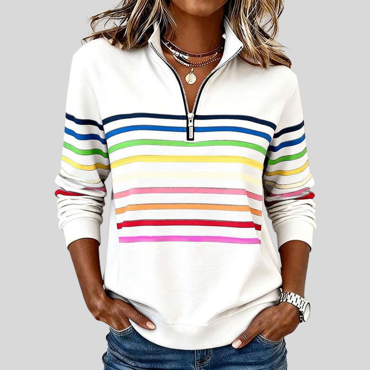 Prismette™ | Sweat à col zippé rayé coloré