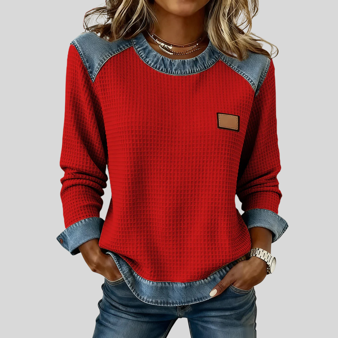 Delancine™ | Sweat-shirt en Waffle à Motif Patchwork