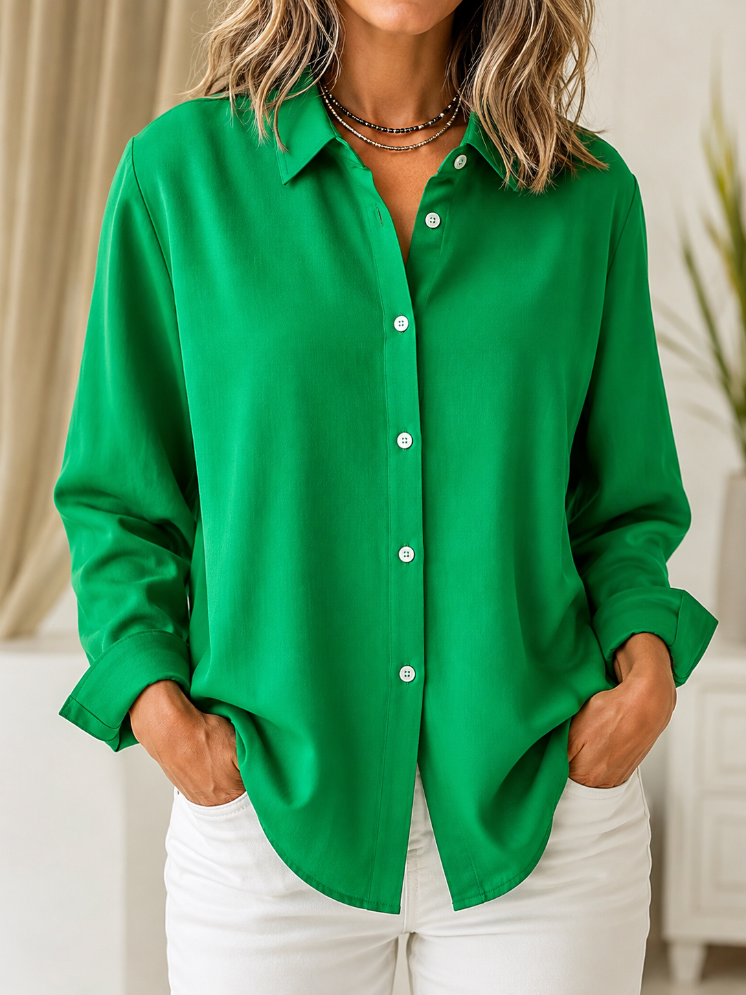 Marguerite™ | Blouse classique unie à boutons sur le devant