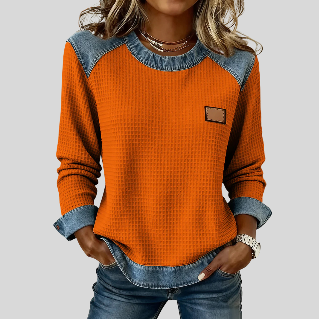 Delancine™ | Sweat-shirt en Waffle à Motif Patchwork
