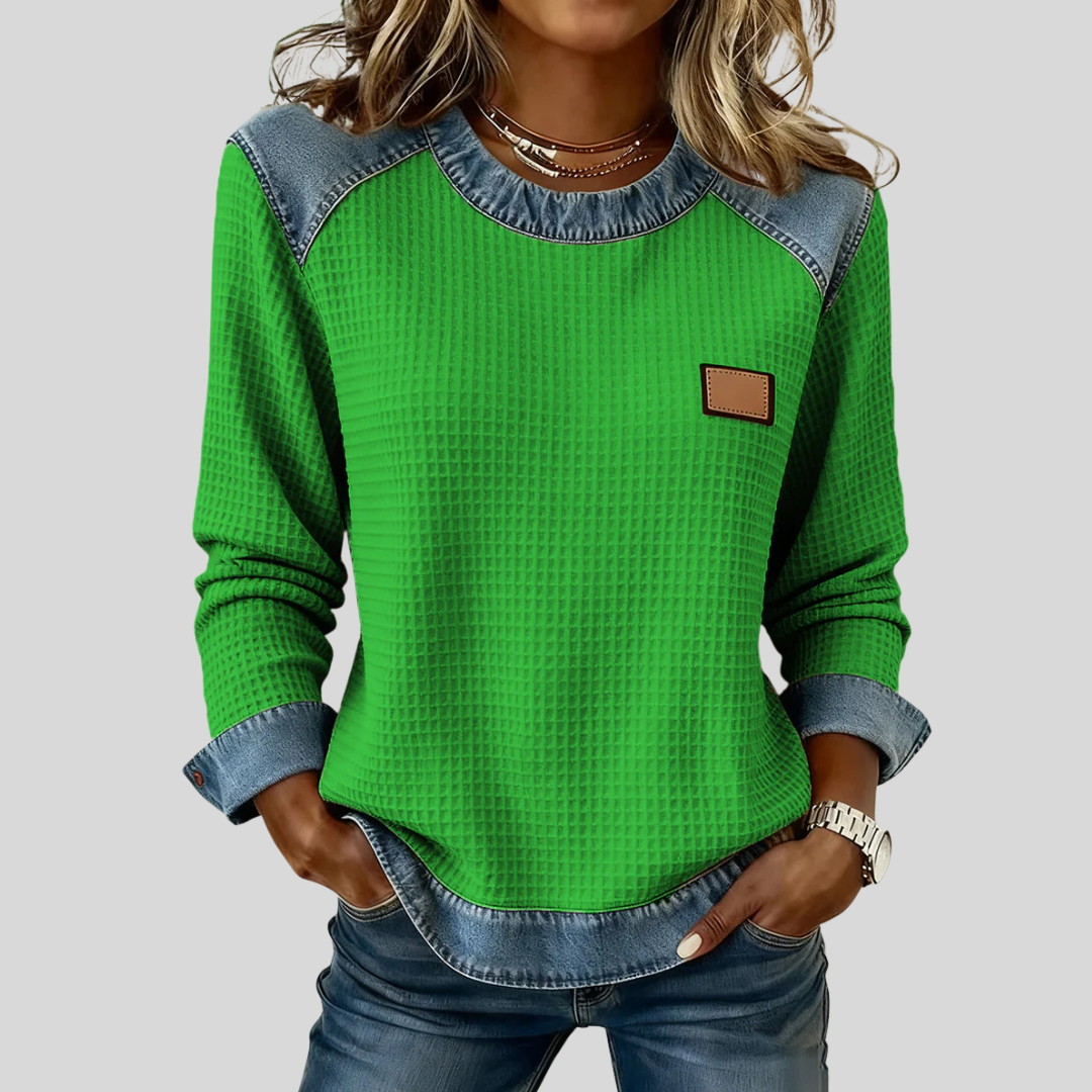 Delancine™ | Sweat-shirt en Waffle à Motif Patchwork