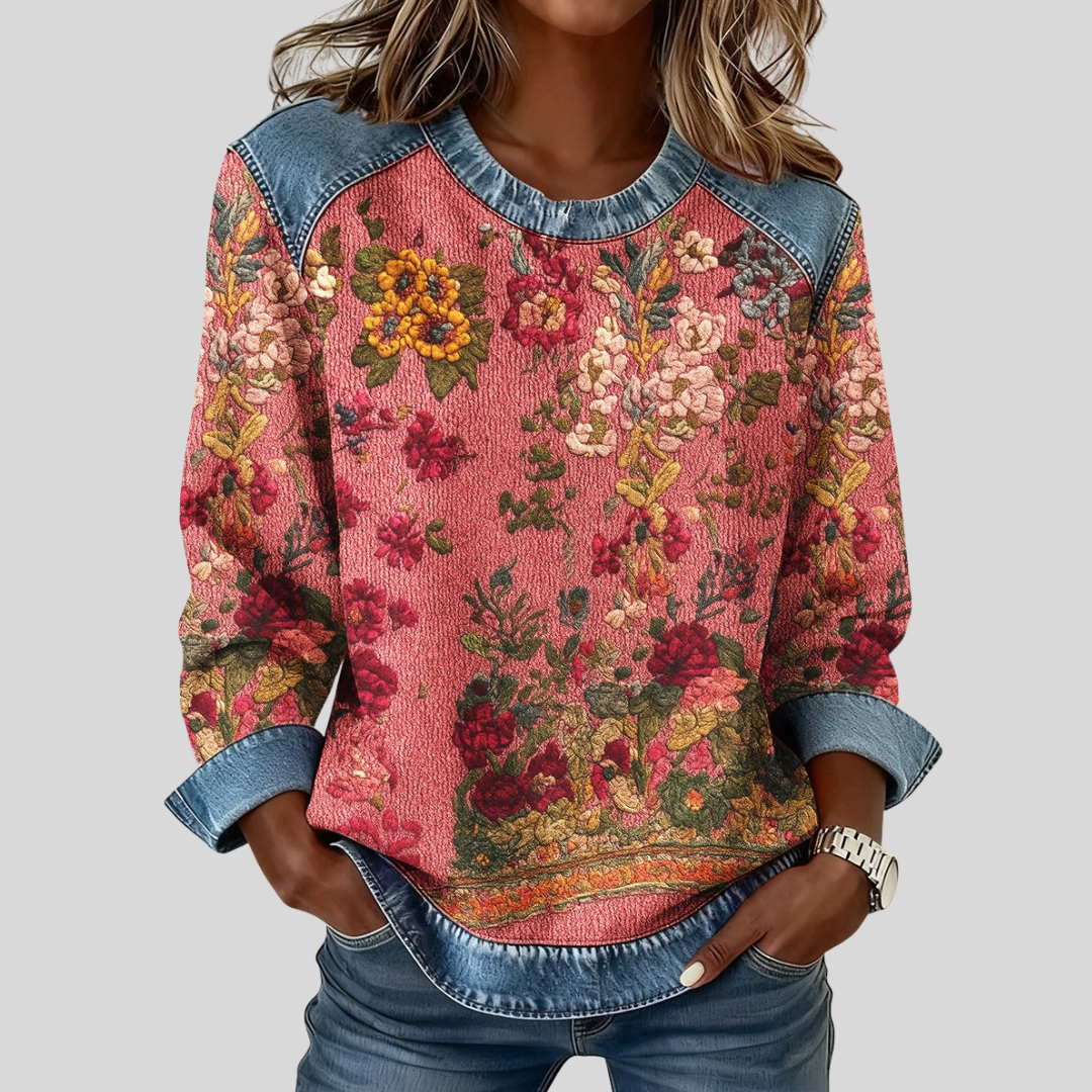 Orabelle™ | Sweat-shirt à imprimé floral avec accent en denim