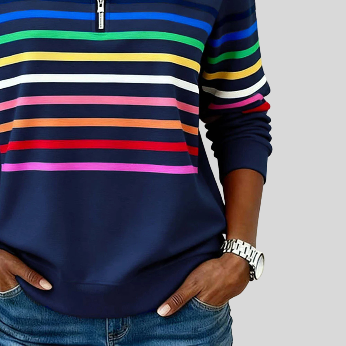Prismette™ | Sweat à col zippé rayé coloré