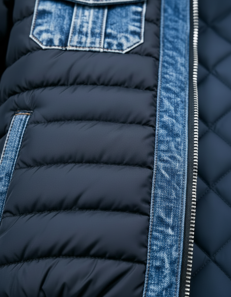 Varel | Veste hybride en denim matelassé