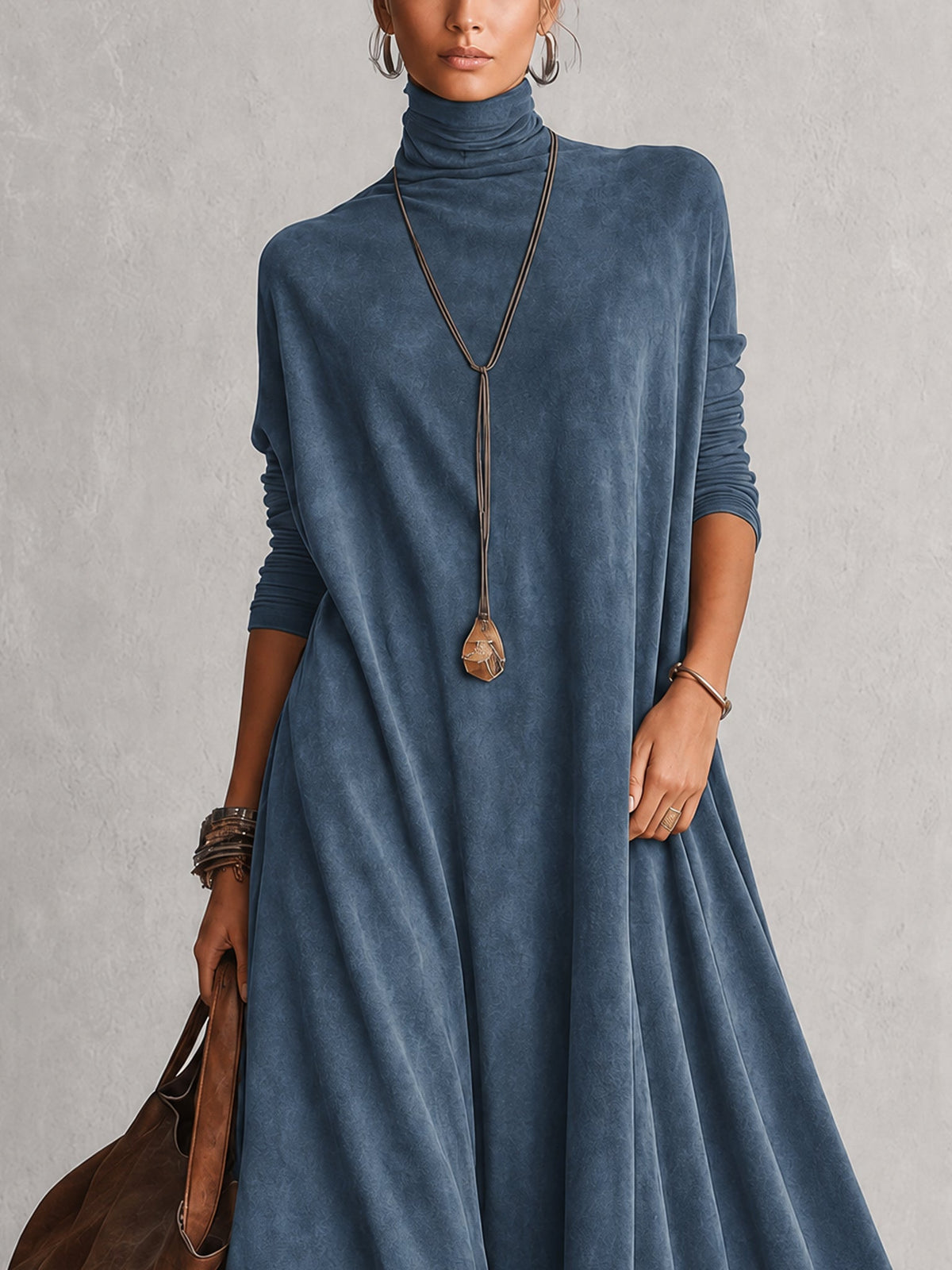 PETRA | Robe Longue Effet Suédé avec Ourlet en Dentelle