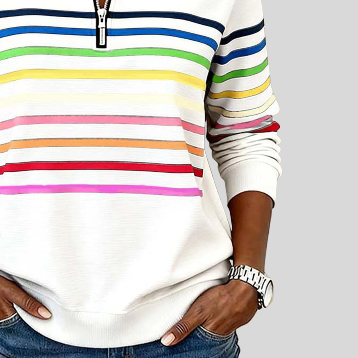 Prismette™ | Sweat à col zippé rayé coloré