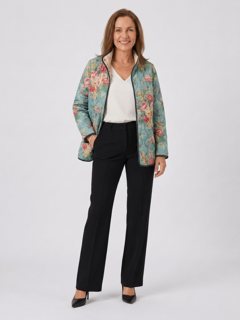 VALMORIE | Veste Matelassée Roses Céladon Mathilde