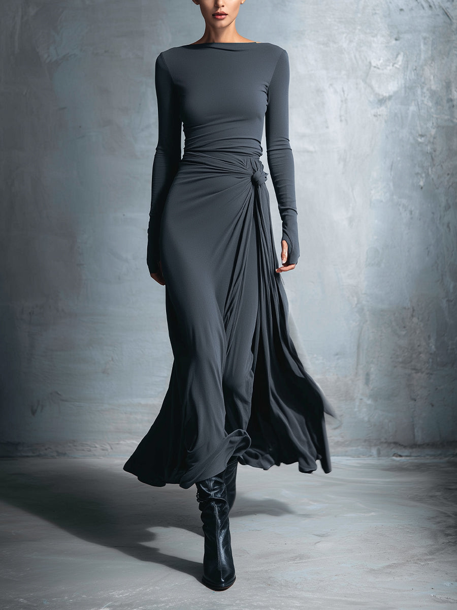 Naomie | Robe Maxi en Soie avec Nœud
