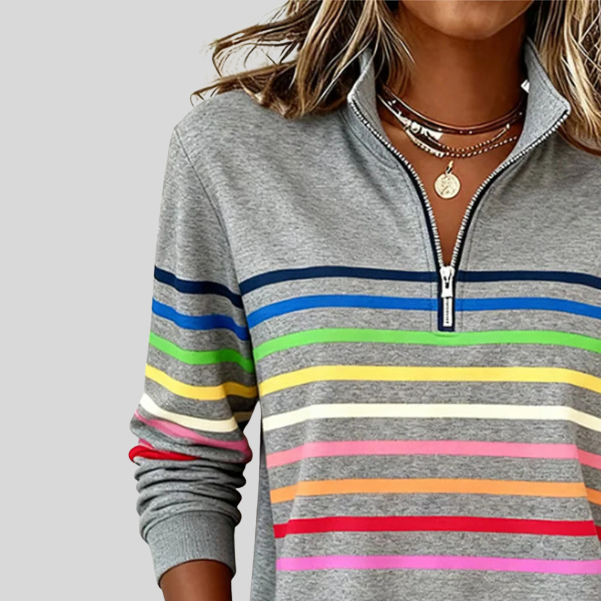 Prismette™ | Sweat à col zippé rayé coloré