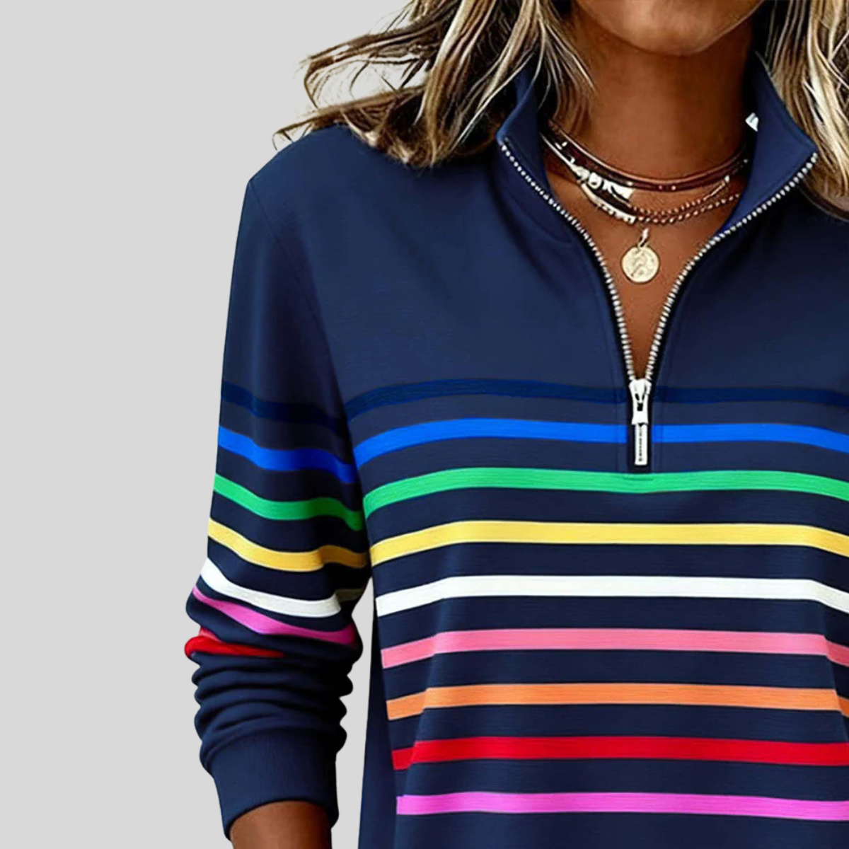 Prismette™ | Sweat à col zippé rayé coloré