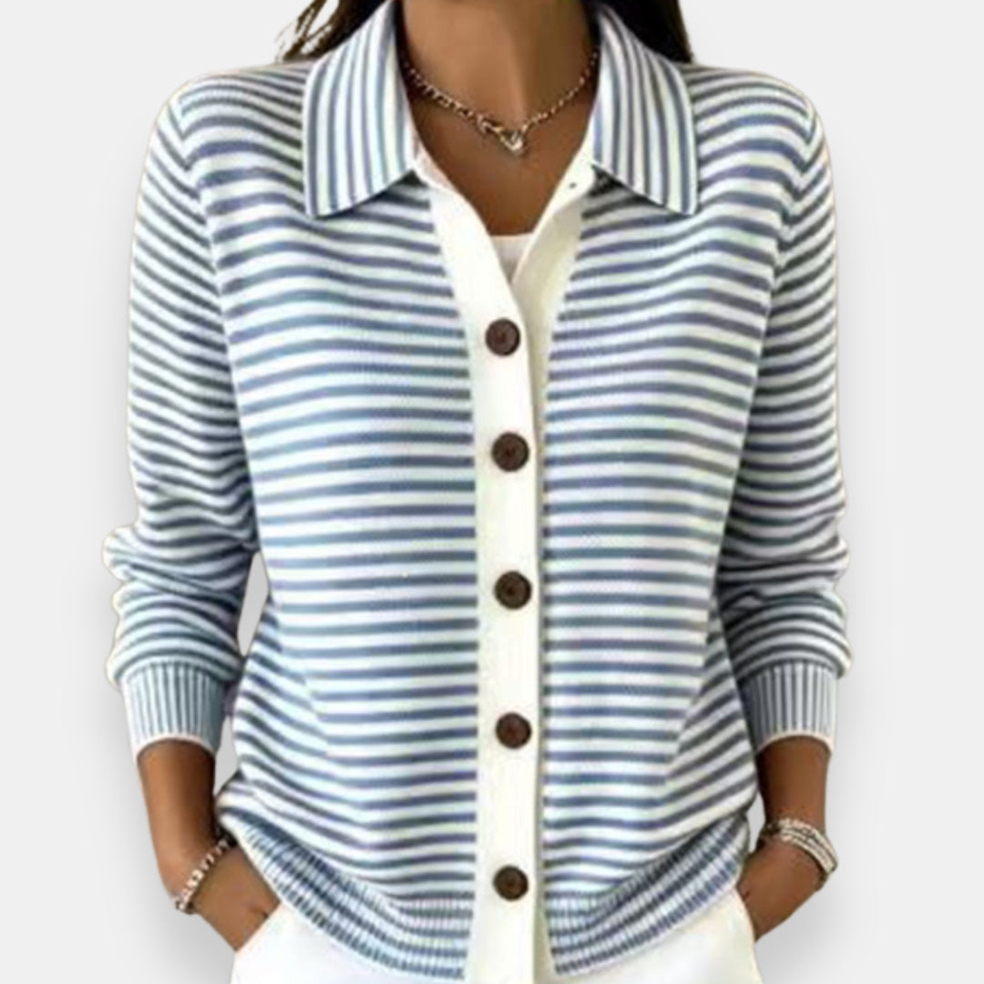 Richelle | Cardigan rayé en coton – Bleu ciel