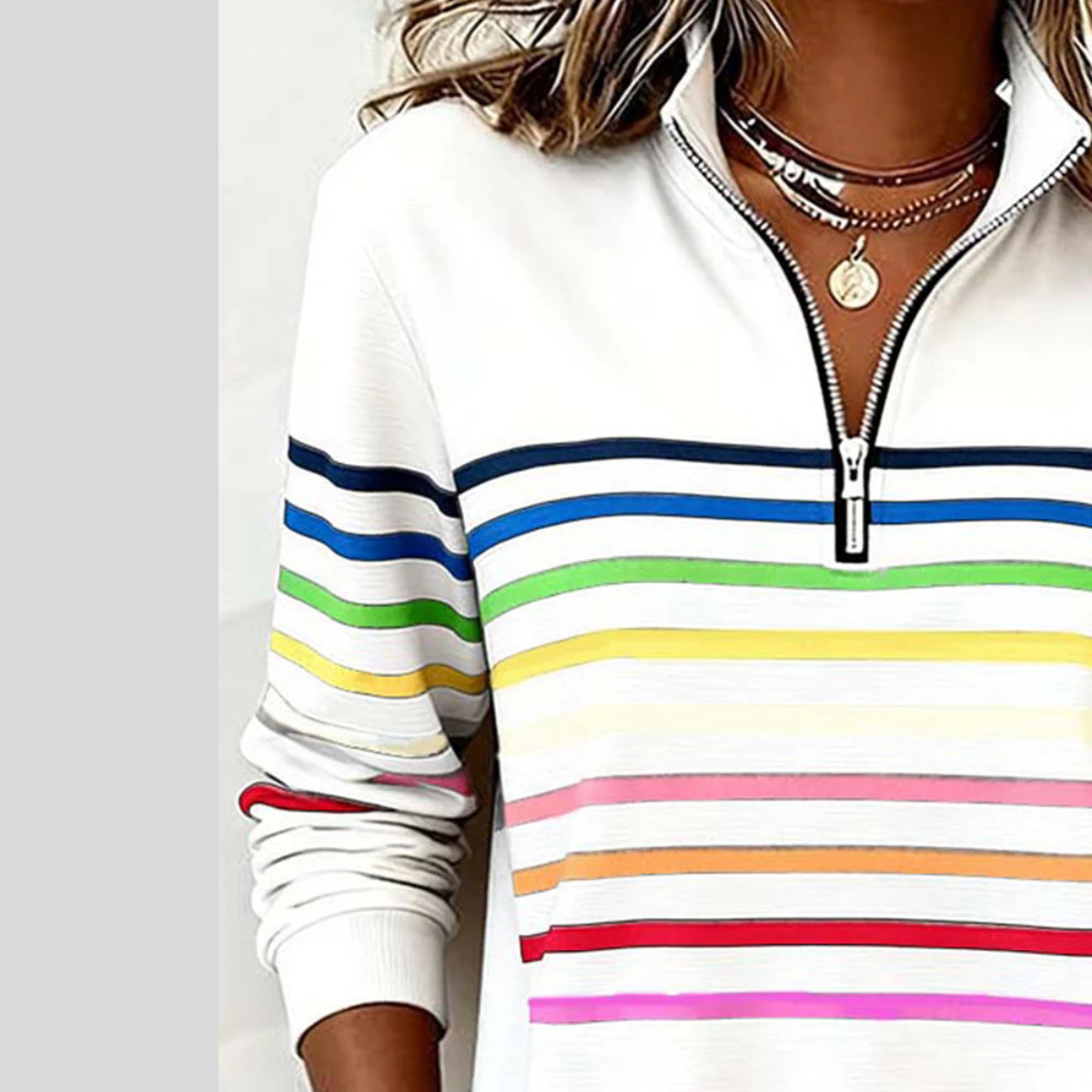 Prismette™ | Sweat à col zippé rayé coloré