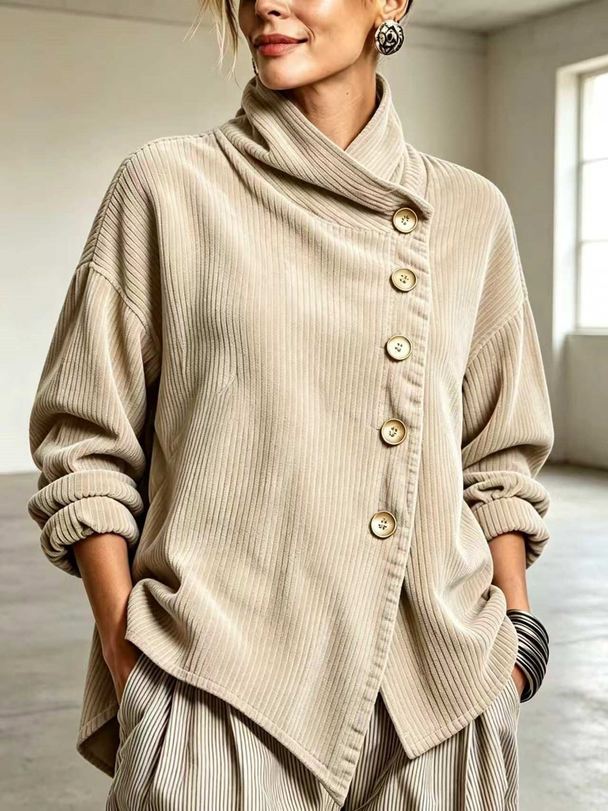 Capucine | Pull en velours côtelé à col montant