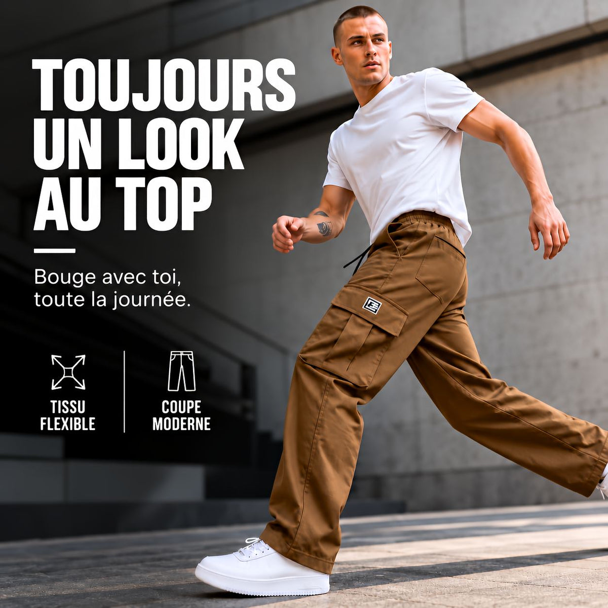 Pantalon cargo homme | Coupe décontractée avec poches | 1 ACHETÉ = 1 OFFERT