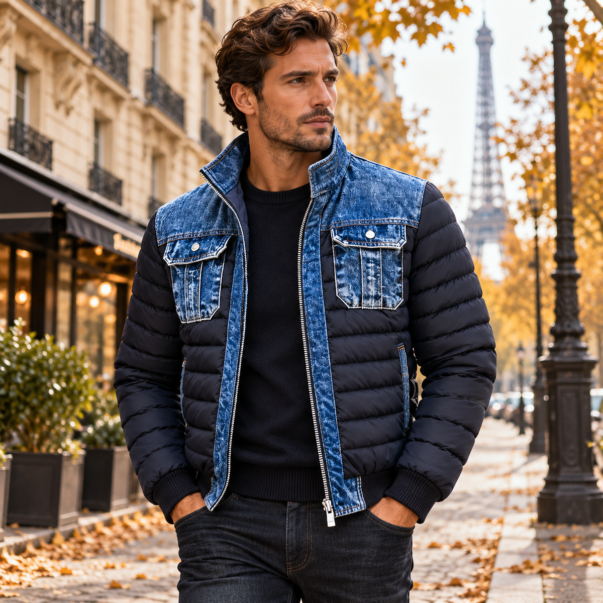 Varel | Veste hybride en denim matelassé