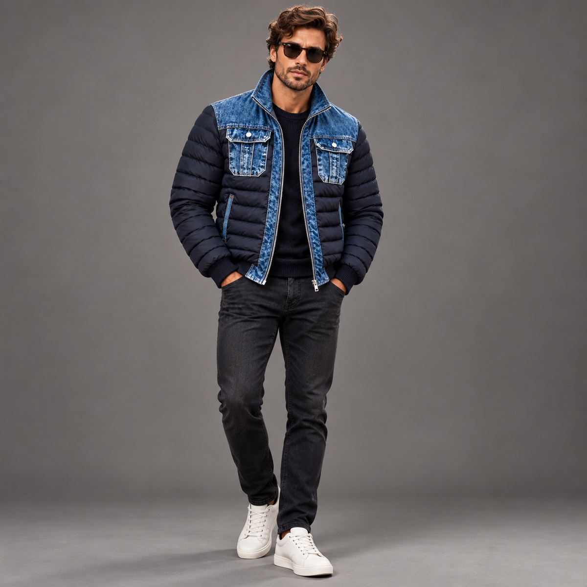 Varel | Veste hybride en denim matelassé