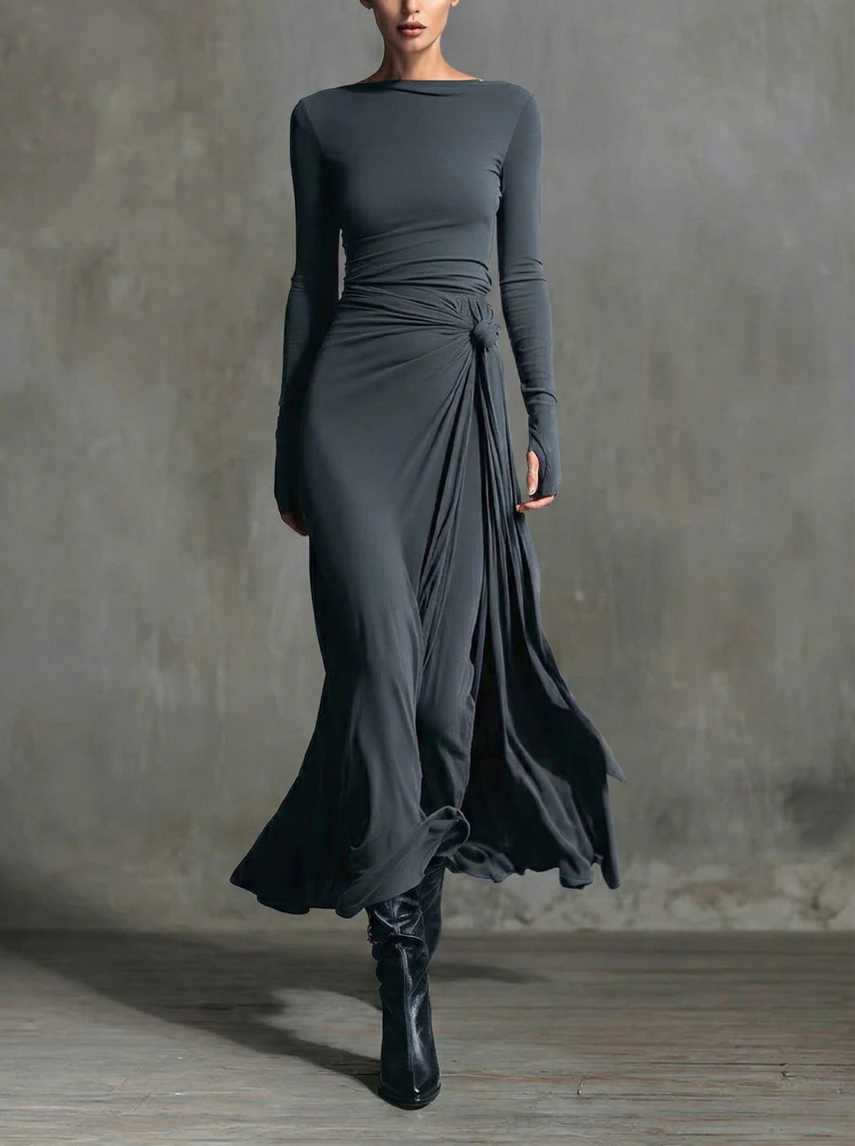 Naomie | Robe Maxi en Soie avec Nœud