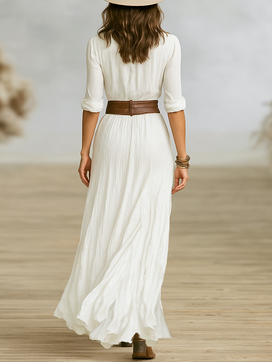 Aurore | Robe Longue en Lin avec Col Inversé