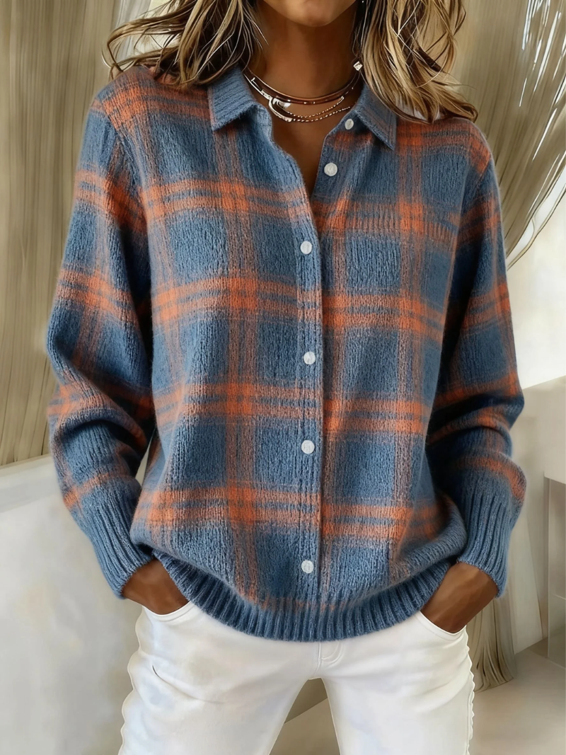 Zafira | Cardigan à carreaux bleus et chauds