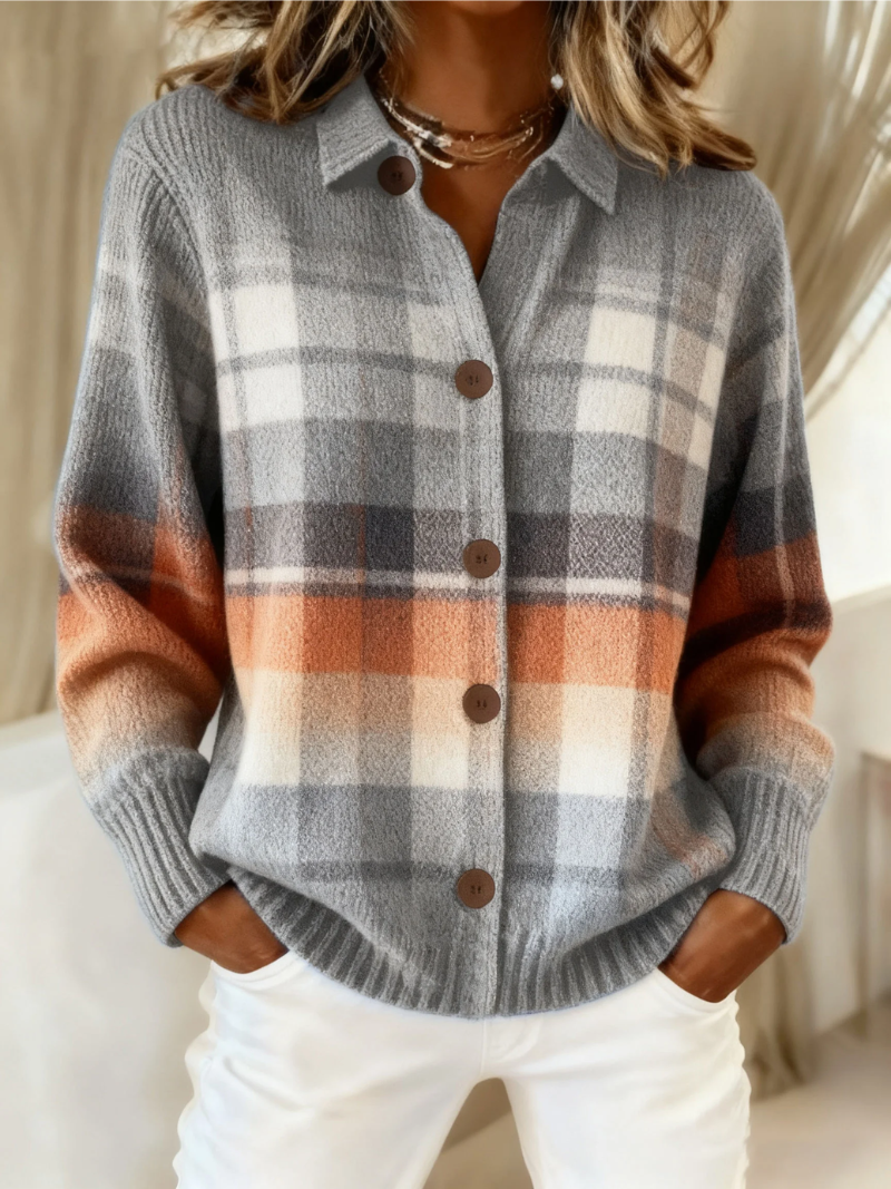 Marlene | Cardigan chaud à carreaux ombrés