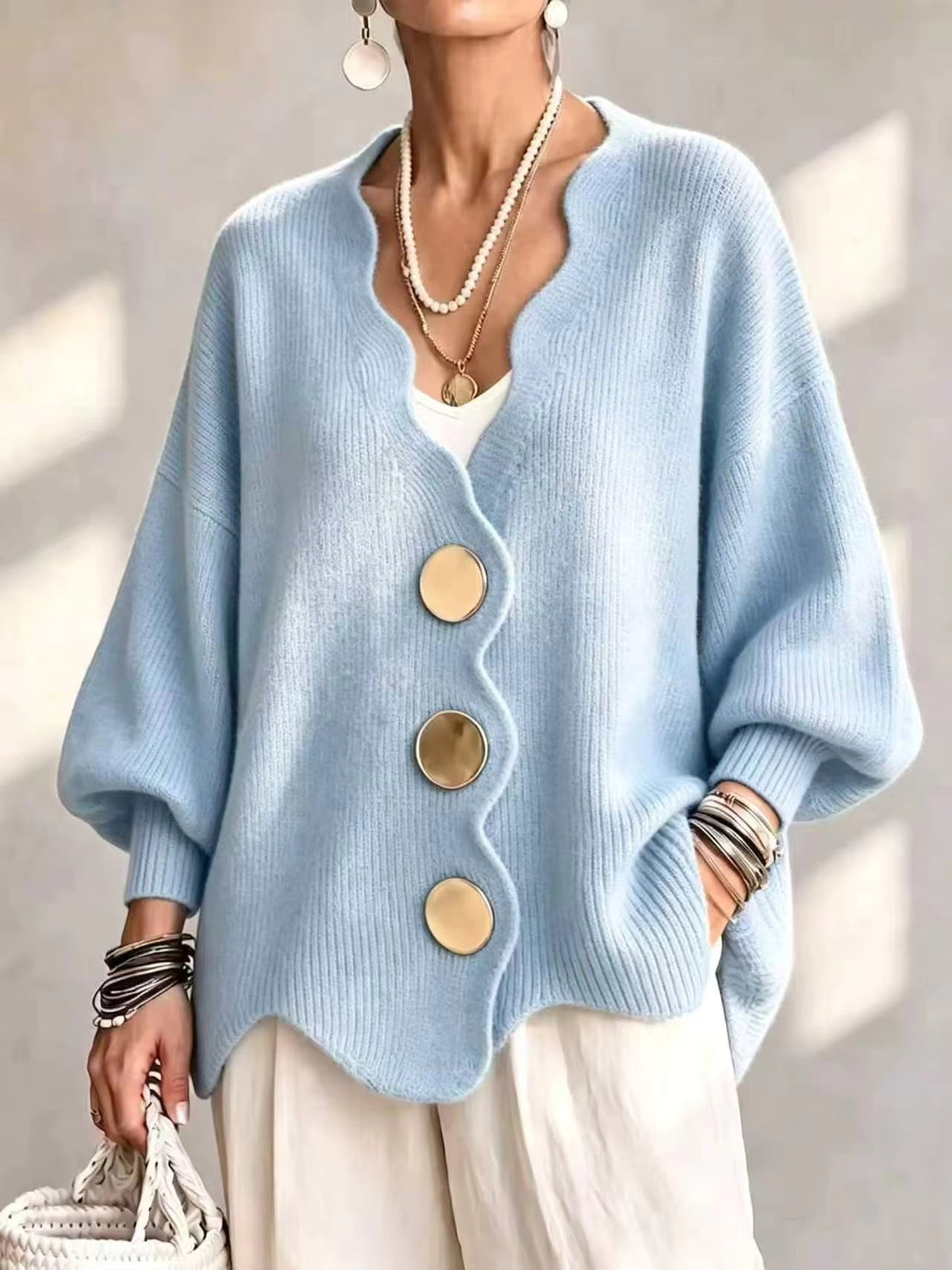 Carla | Cardigan Ample en Maille à Boutons