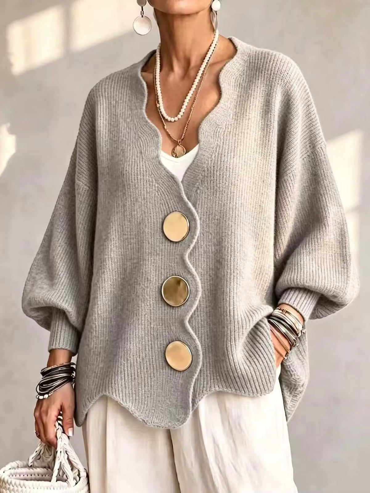 Carla | Cardigan Ample en Maille à Boutons