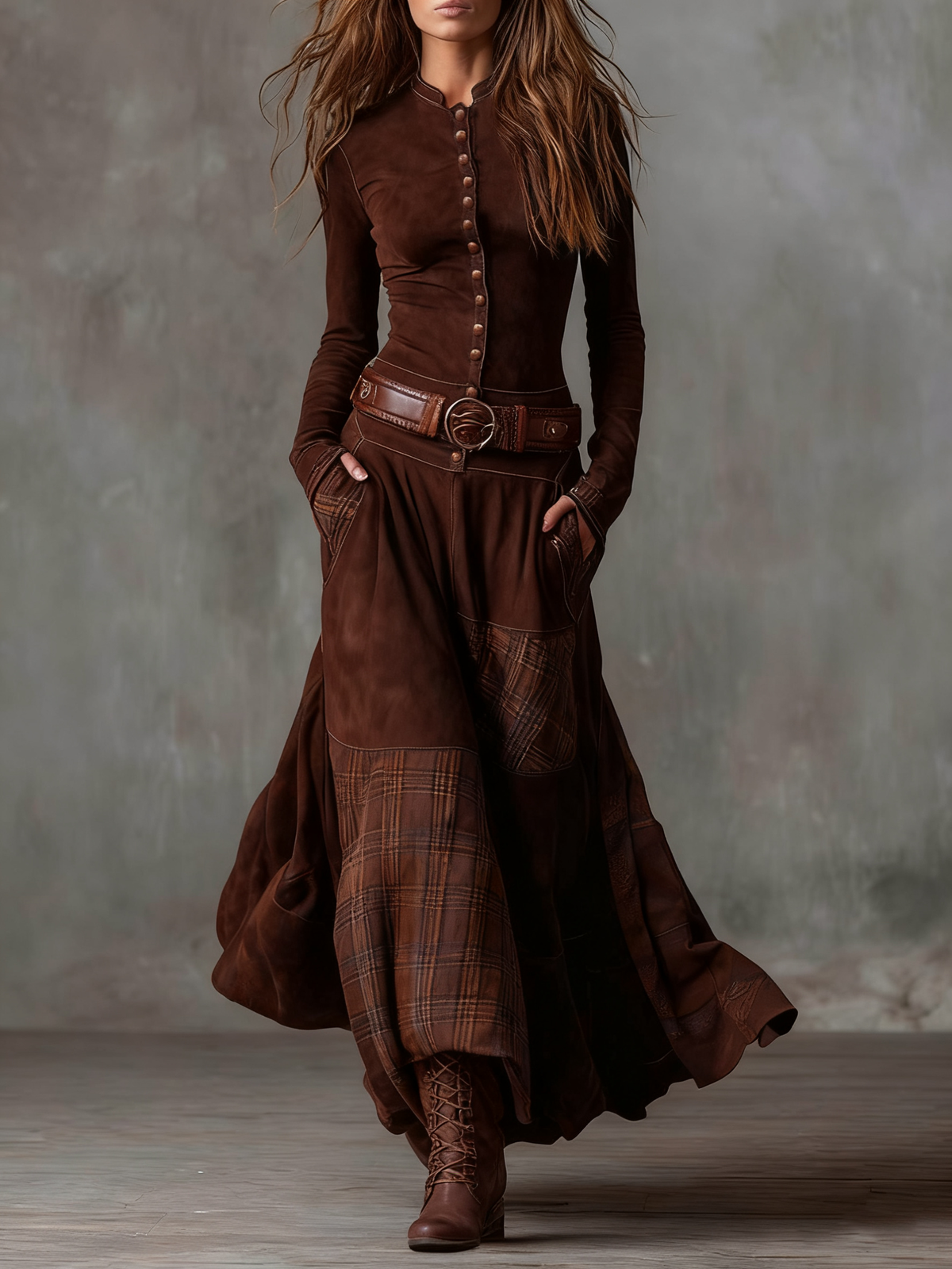 Élise | Robe Maxi en Suède avec Ceinture
