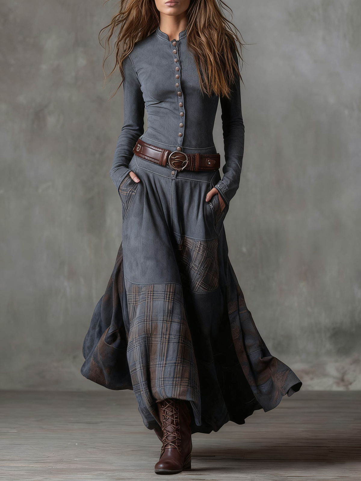 Élise | Robe Maxi en Suède avec Ceinture