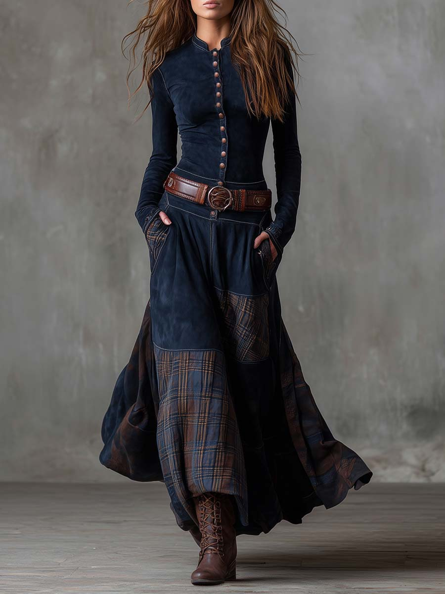 Élise | Robe Maxi en Suède avec Ceinture