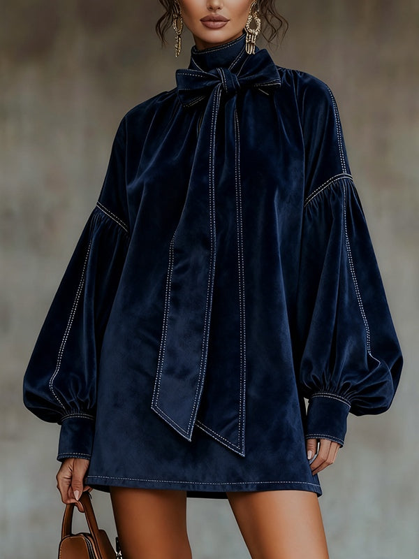 Tiphaine | Robe Mini en Velours avec Nœud