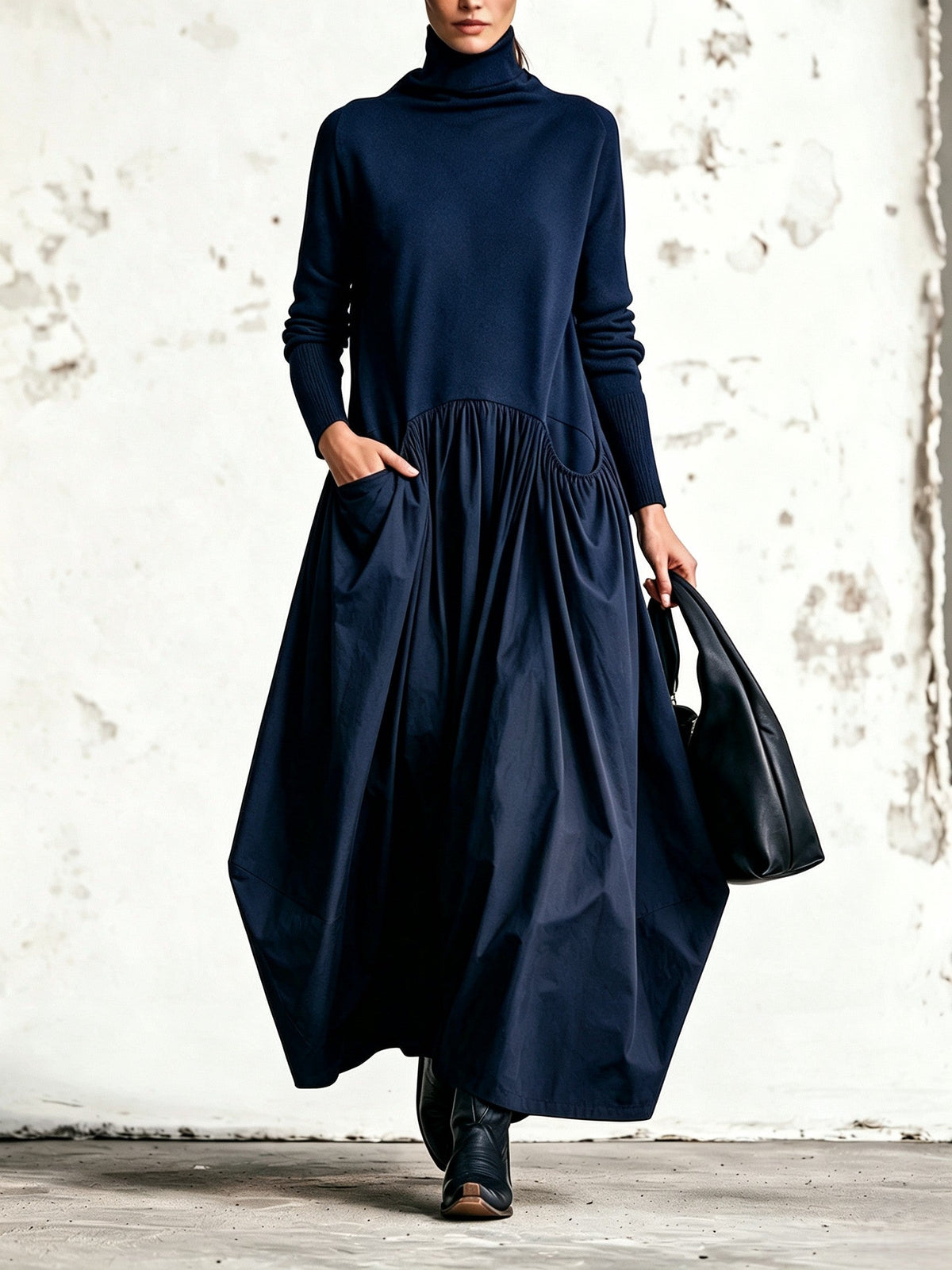 Robe longue oversize à col montant avec poches