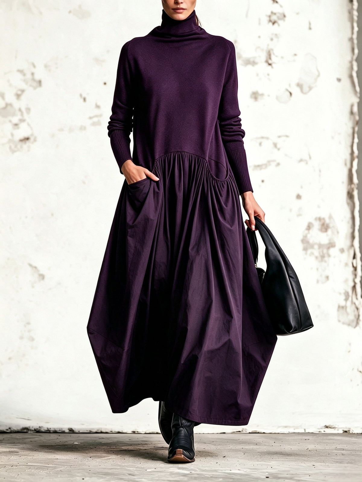 Robe longue oversize à col montant avec poches