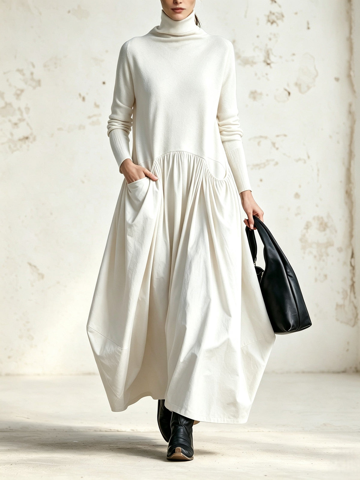 Robe longue oversize à col montant avec poches
