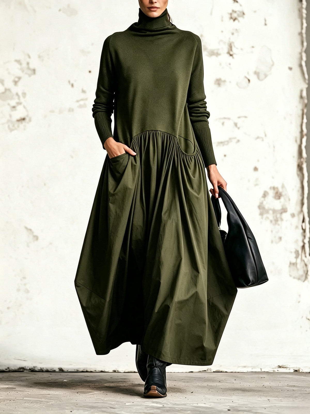 Robe longue oversize à col montant avec poches