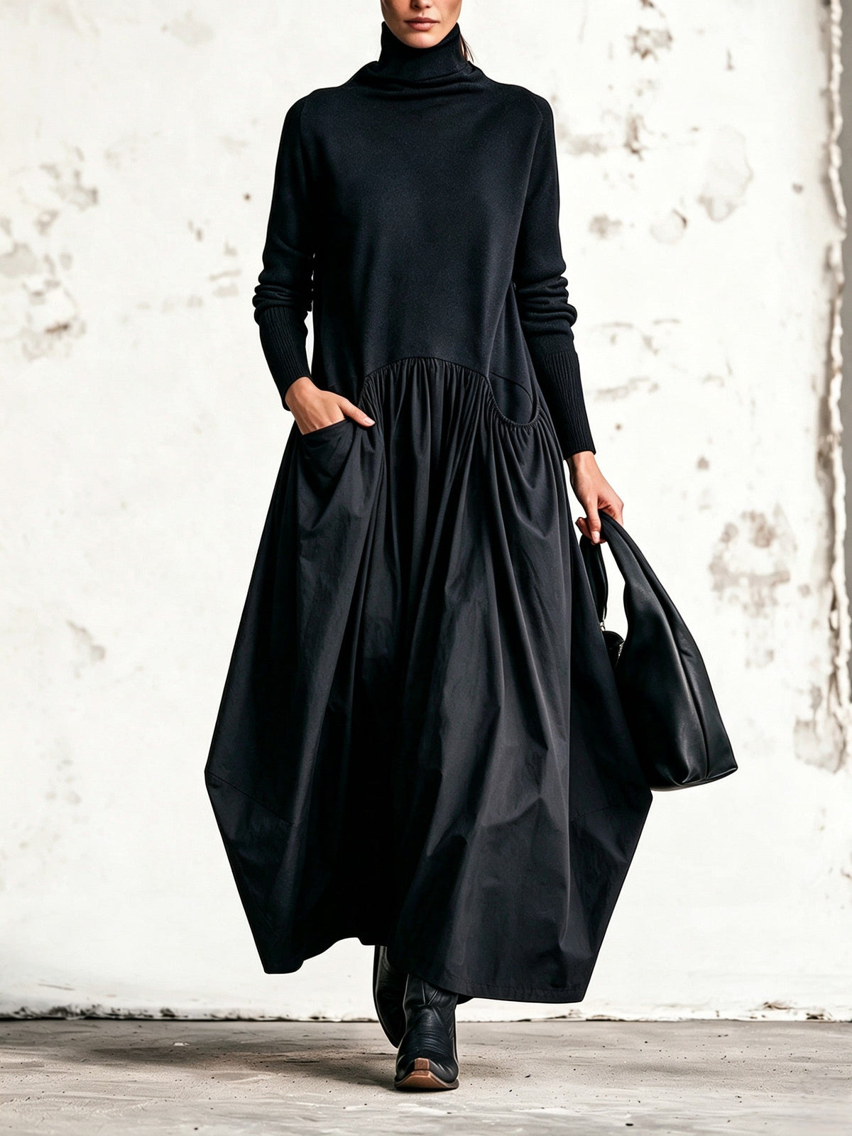 Robe longue oversize à col montant avec poches