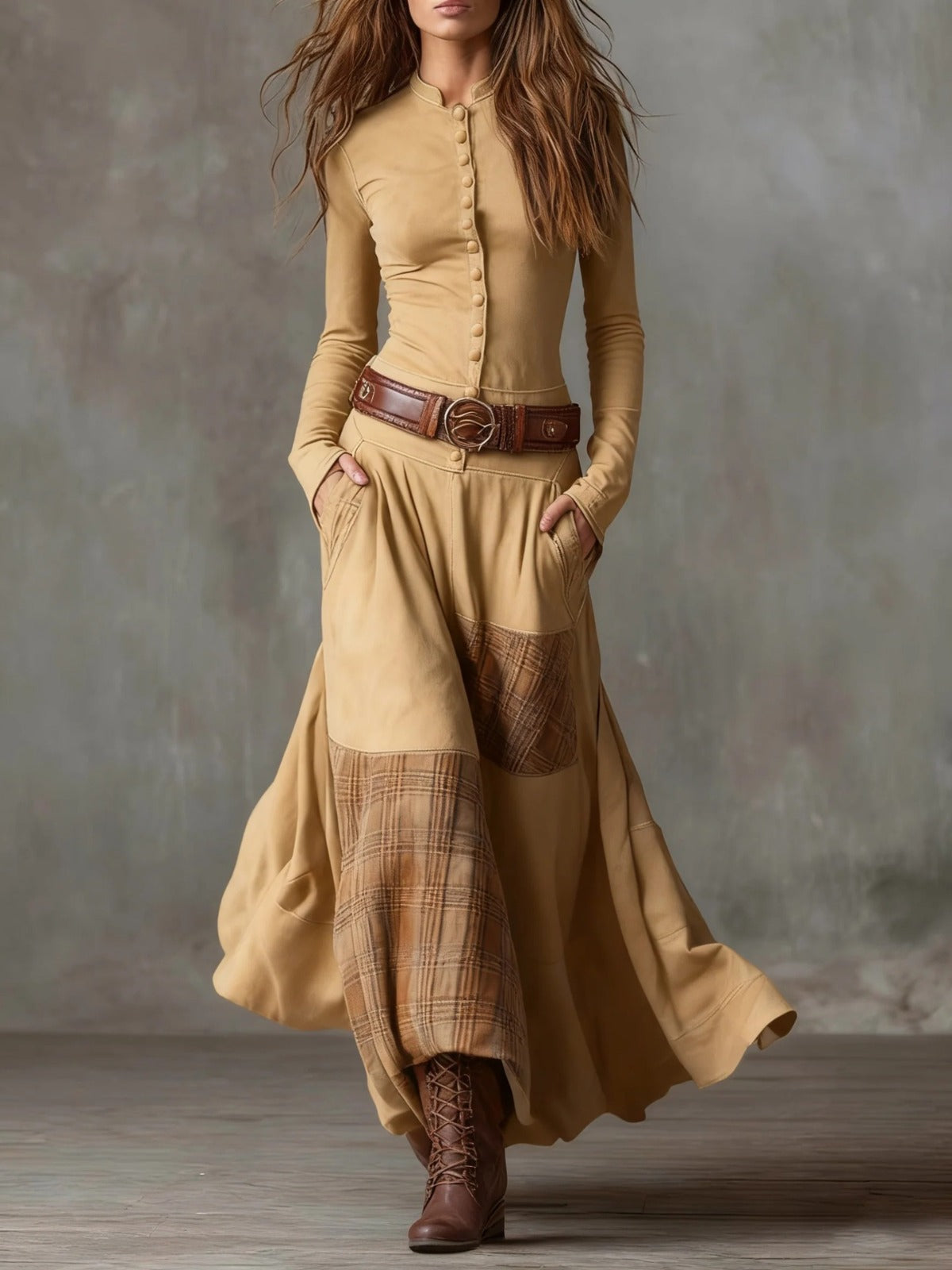 Élise | Robe Maxi en Suède avec Ceinture