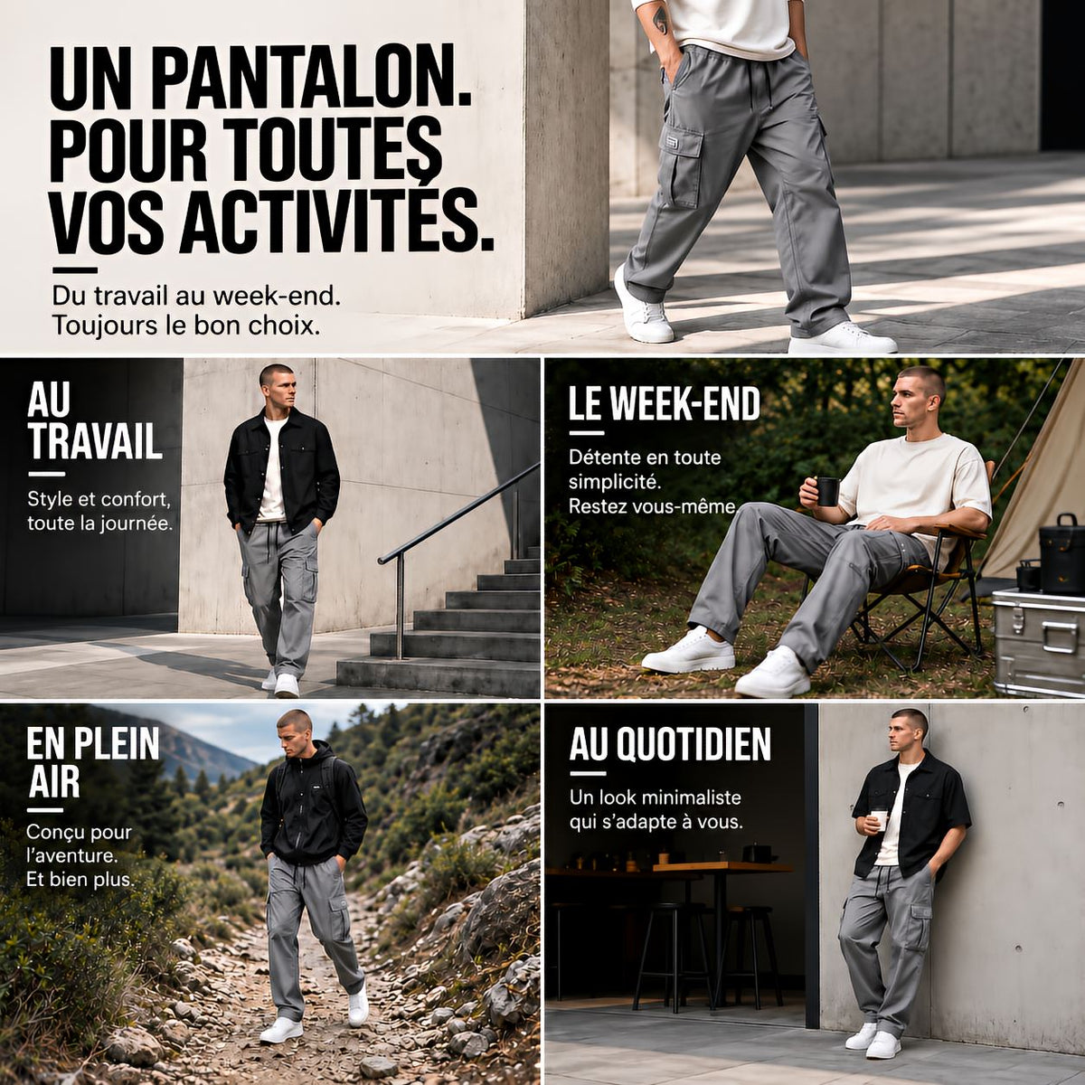 Pantalon cargo homme | Coupe décontractée avec poches | 1 ACHETÉ = 1 OFFERT