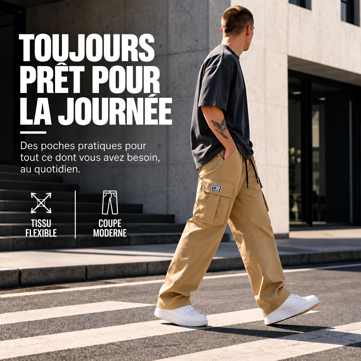 Pantalon cargo homme | Coupe décontractée avec poches | 1 ACHETÉ = 1 OFFERT