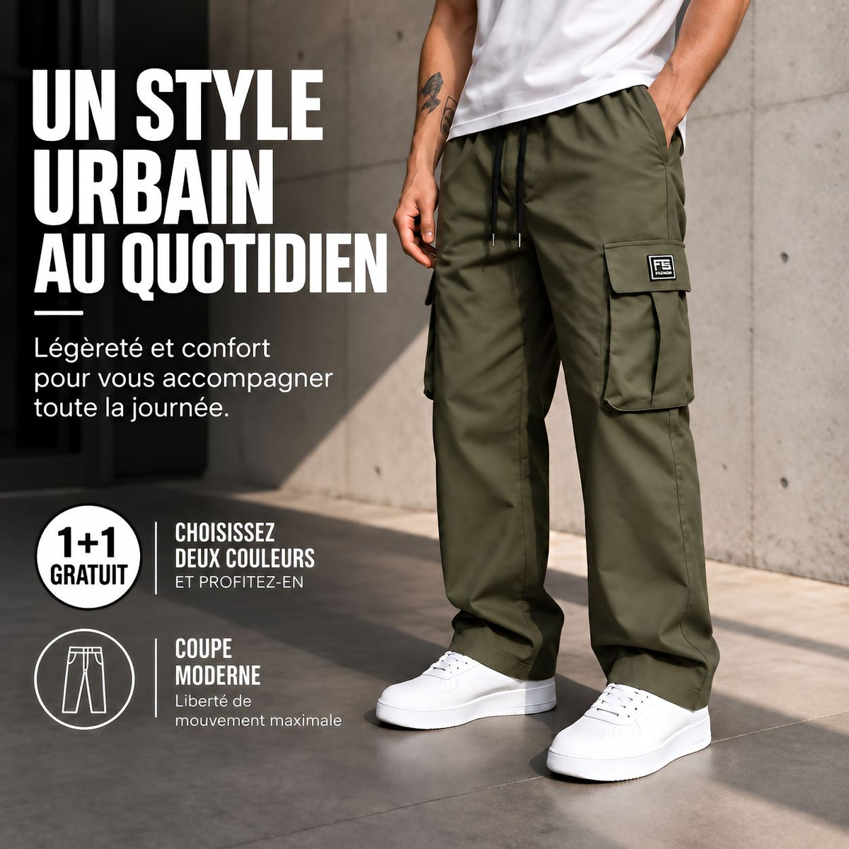 Pantalon cargo homme | Coupe décontractée avec poches | 1 ACHETÉ = 1 OFFERT