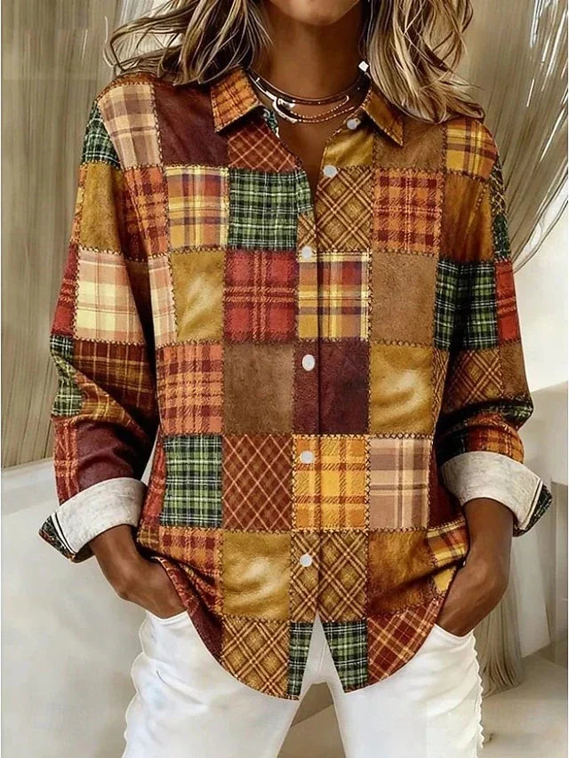 Merritt™ | Blouse vintage à patchwork boutonnée sur le devant