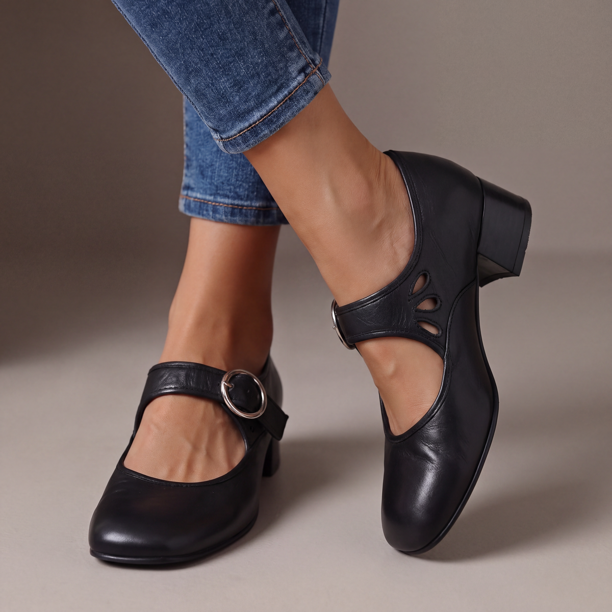 VALMORIE | Babies en Cuir à Talon pour Femme Véronique