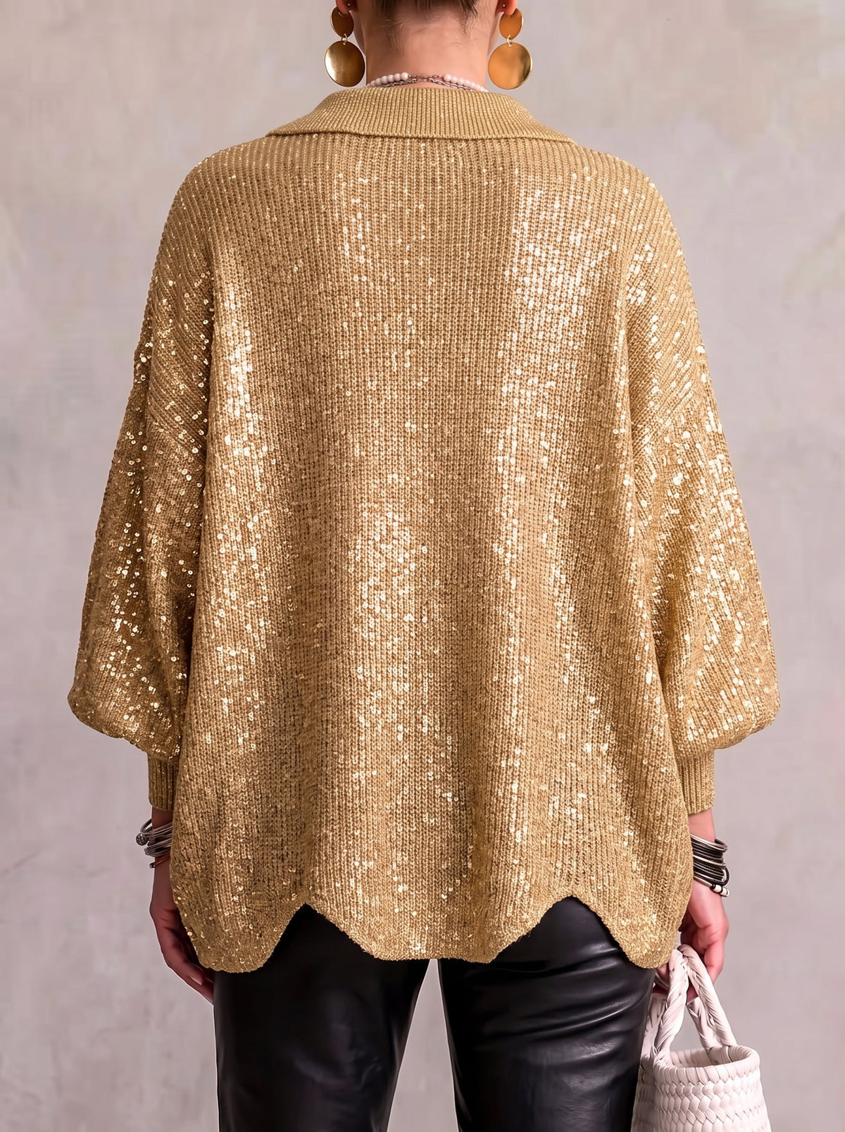 Karina | Cardigan Oversize à Col et Boutons – Doré