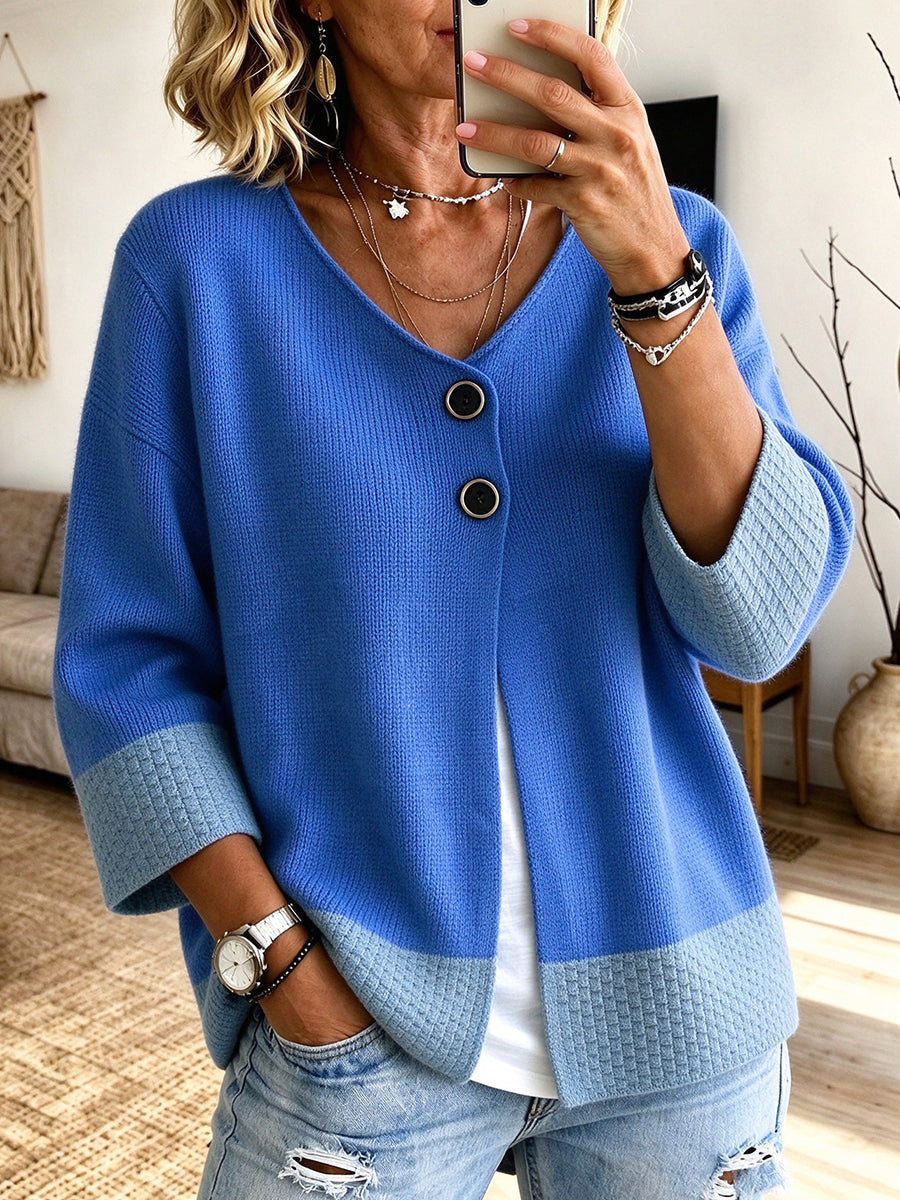 Jennifer | Cardigan en maille à blocs de couleurs - Bleu